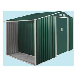 casetta da giardino con legnaia in metallo verde antiruggine 278x127x195 cm