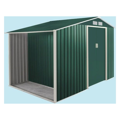 casetta da giardino con legnaia in metallo verde antiruggine 278x127x195 cm