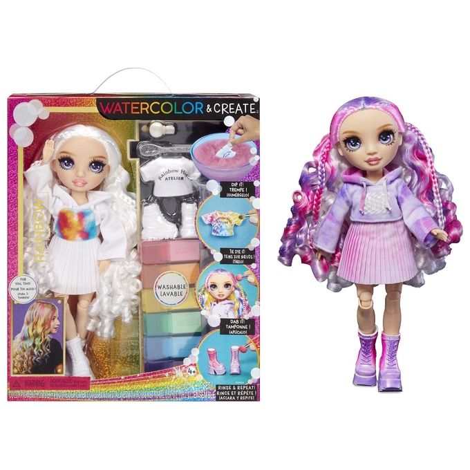 Image of MGA Entertainment Bambola Rainbow High WaterColor e Create Dolls- Purple Eyes