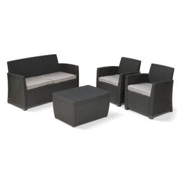 MIA LOUNGE SET con cuscini Poltrone 66,5x67x75,5h Divano 135X72X76h Tavolo contenitore 80X60X42h Grafite