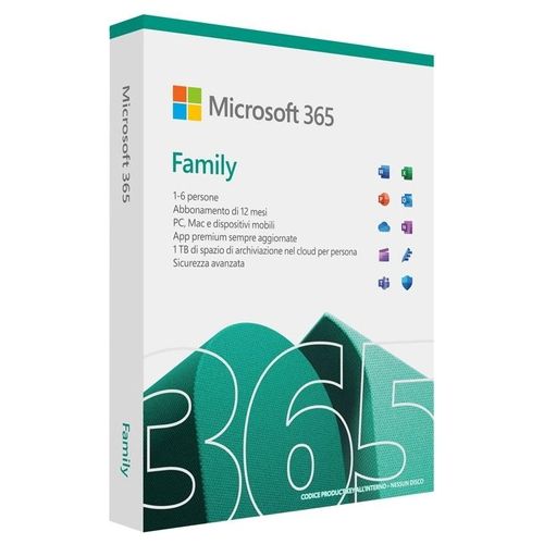 Microsoft M365 Family Italian Subscription P10 EuroZone 1 License Medialess 1 Anno