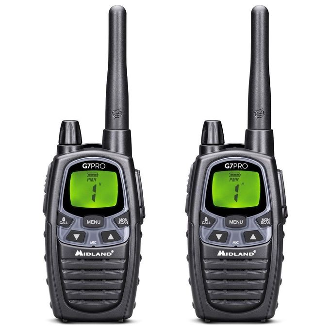 Midland G7 PRO COPPIA NEW VERSION Radio Ricetrasmittente Walkie Talkie 16 Canali PMR446 Batterie Ricaricabili AA 800 mAh