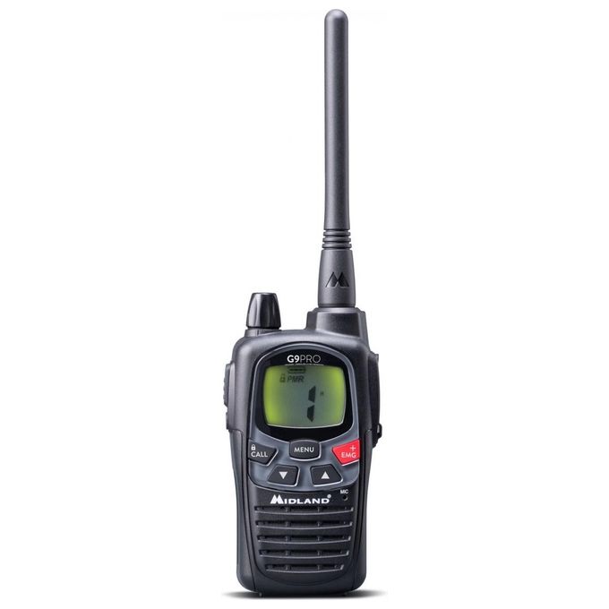 Midland G9 Pro 16  Ricetrasmittente Doppio Ptt per Alta-Bassa Potenza Antenna 12cm Waterproof Nero