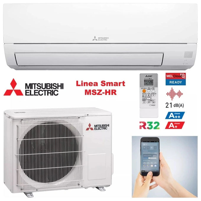 Mitsubishi Smart Kit MSZ-HR25VFK Climatizzatore Mono Split 9000 BTU Classe A++ A+ wifi R32 Bianco