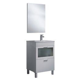 Mobile da bagno Dafne A05 con specchio, 1 anta e 1 cassetto 60x45x80 Bianco Lavabo non incluso