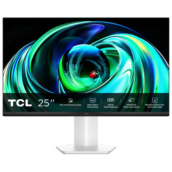 TCL 25G54 G54 QD-MINI LED MONITOR 25 POLLICI Monitor Gaming FHD 144 Hz IPS Mini-LED 450 nit 93% DCI-P3 colore Bianco