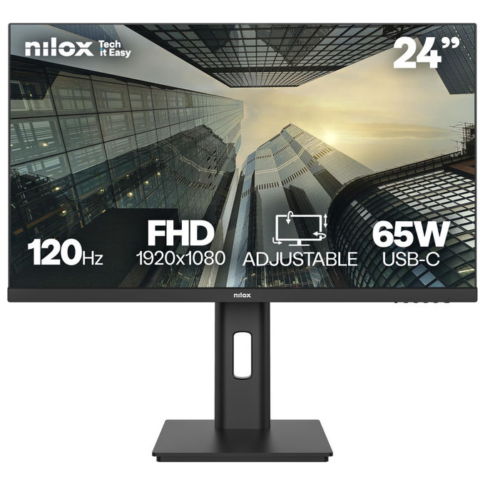 Nilox monitor 24 pollici IPS Full HD, 120 Hz, USB-C 65 W, regolabile in altezza, DisplayPort, HDMI, 4 ms