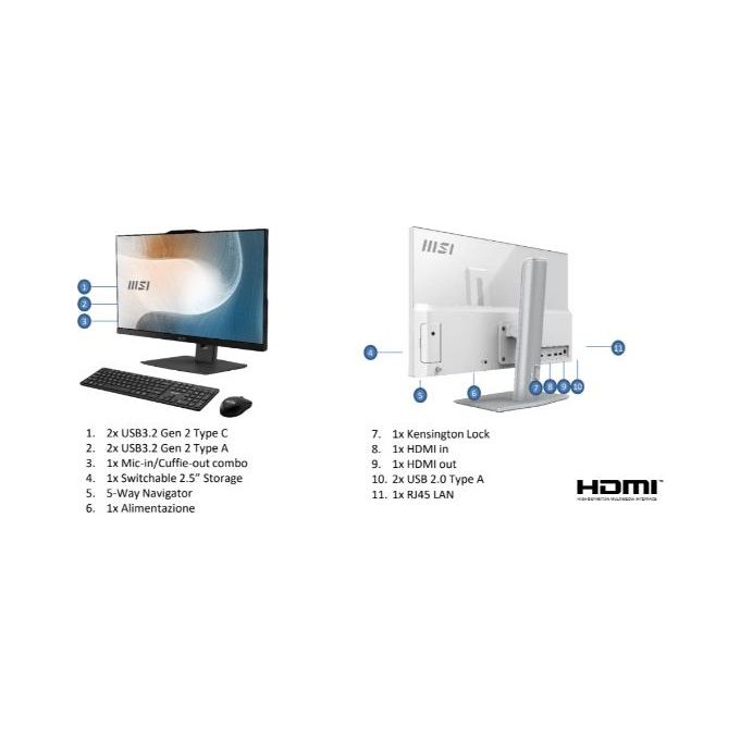 MSI Modern Am242tp 11m-1435eu i5-1135G7 8Gb Hd 512Gb Ssd 24'' Windows 11 Home