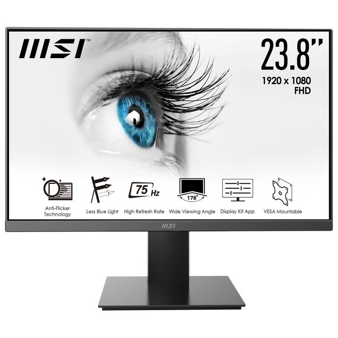MSI PRO MP241X Monitor 23,8", FHD (1920x1080), 75Hz, MSI Eye Care (antisfarfallio, Less Blue Light, schermo antiriflesso), Pannello VA, VESA 75x75, 1x HDMI (1.4), 1x VGA