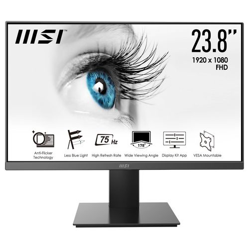 MSI PRO MP241X Monitor 23,8", FHD (1920x1080), 75Hz, MSI Eye Care (antisfarfallio, Less Blue Light, schermo antiriflesso), Pannello VA, VESA 75x75, 1x HDMI (1.4), 1x VGA