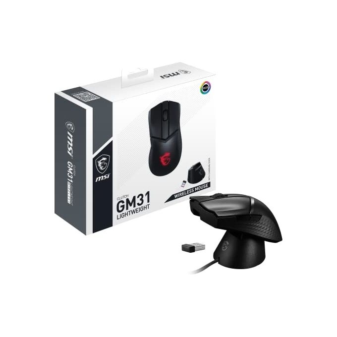 MSI Mouse Gaming CLUTCH GM31 LIGHTWEIGHT WIRELESS Sensore Ottico 12000 DPI OMRON Switches da 60M click 6 Pulsanti