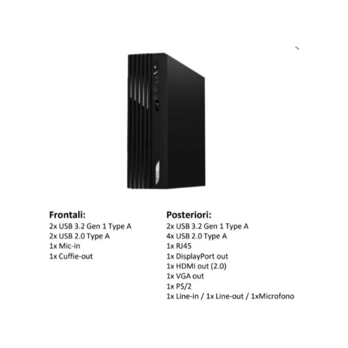 MSI PRO DP130 11RK-224EU Pc Desktop, Processore Intel Core i3-10105F, Ram 8Gb, Hd 256Gb SSD, Windows 11 Pro