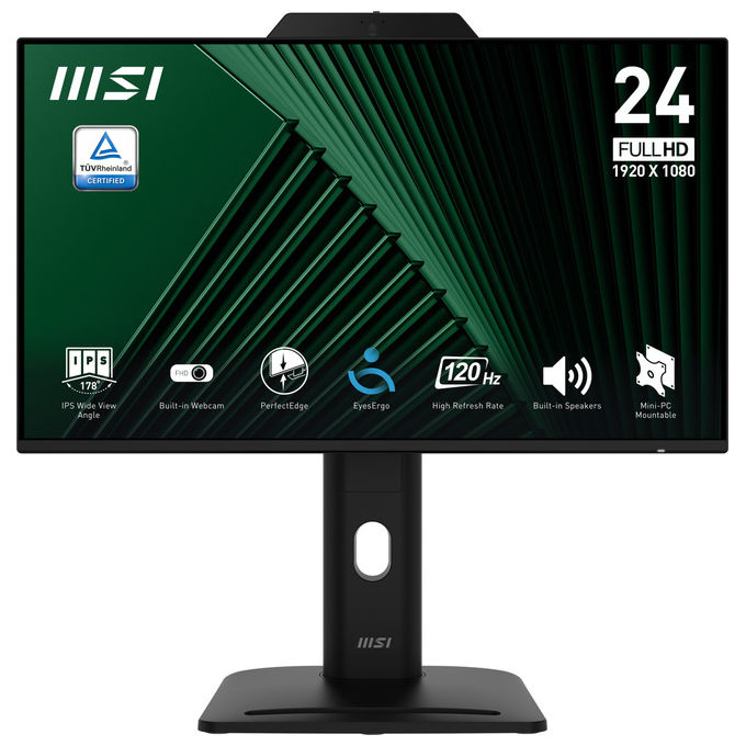 Msi Monitor 23,8 LED Ips 16:9 FHD 120hz 300 Cdm, Webcam, Pivot, VGA/DP/Hdmi, Multimediale 9S6-3pd89t-001