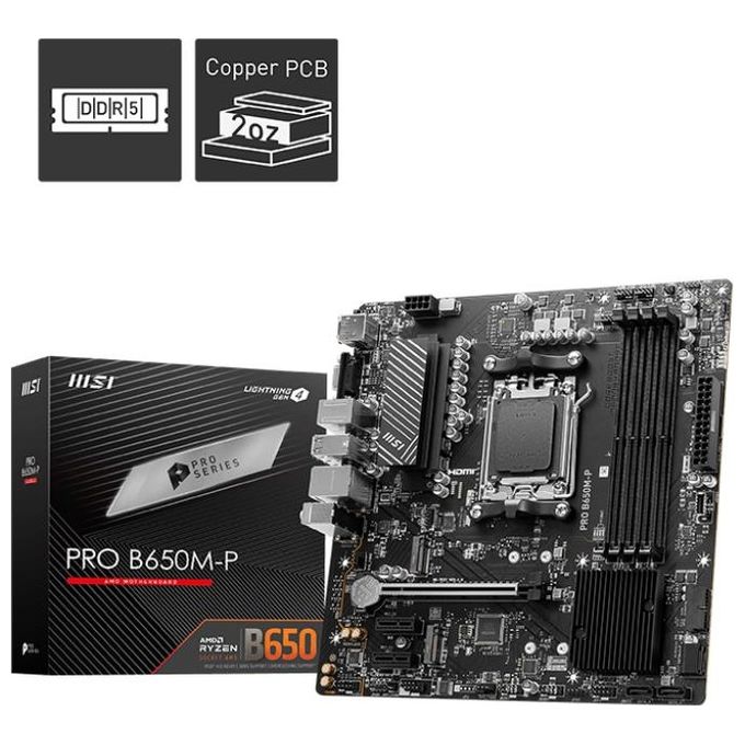 MSI Scheda madre PRO B650M-P Micro ATX supporta processori AMD Ryzen 7000 AM5 - DDR5 Memory Boost 6000MHz-OC 1 PCIe 4.0 x16 2 M.2 Gen4 2.5G LAN