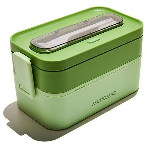 LUNCHBOXLGN Lunch Box 1700ml con Due Contenitori Ermetici e Posate Inclusi colore Verde Salvia