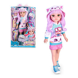 Bambola Kawaii Catwaii 42 cm Capelli Rosa Gonna e Felpa +3 Anni