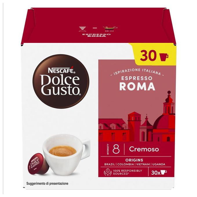 Nescafe Capsule Dolce Gusto Espresso Roma Confezione da 30 Pezzi per un Caffe' Autentico e Cremoso