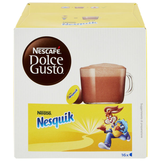 Nescafe capsule nesquik cioccolato al latte senza glutine per dolce gusto 16 pezzi 256g