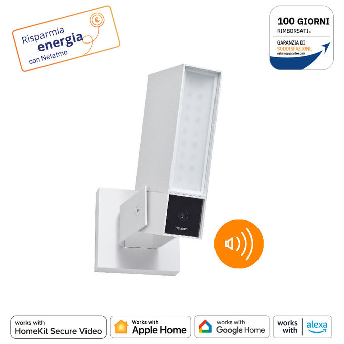 Image of Netatmo Videocamera Esterna di Sorveglianza Intelligente Sirena da 105dB Wi-Fi illuminazione integrata rilevamento dei movimenti visione notturna senza abbonamento bianca NOC-S-W-IT