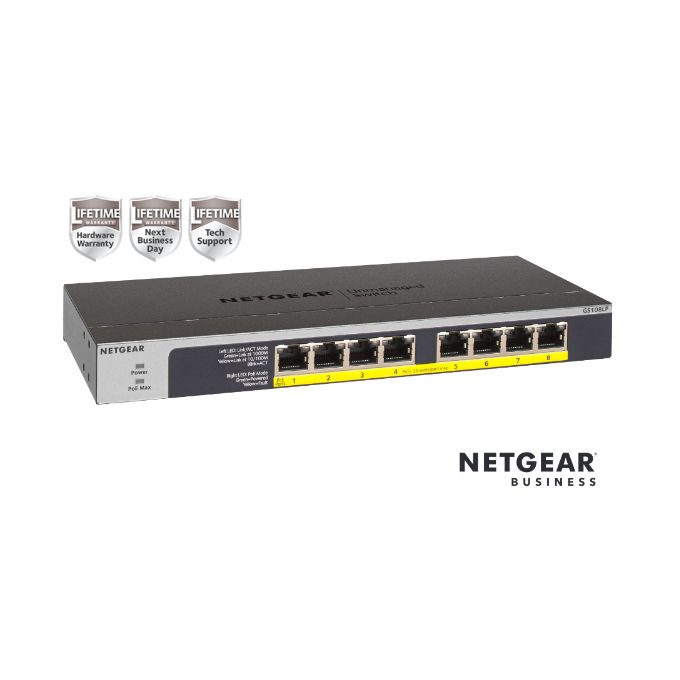 Netgear GS108LP Switch 8 x 10/100/1000 PoE+ Desktop Montabile su Rack Montaggio a Parete PoE+ 60W Alimentazione CC