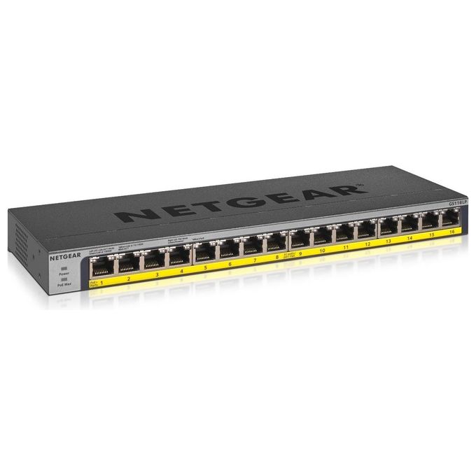 Netgear GS116LP Switch 16 x 10/100/1000 PoE+ Desktop Montabile su Rack o Montaggio a Parete PoE+ 76W Alimentazione CC