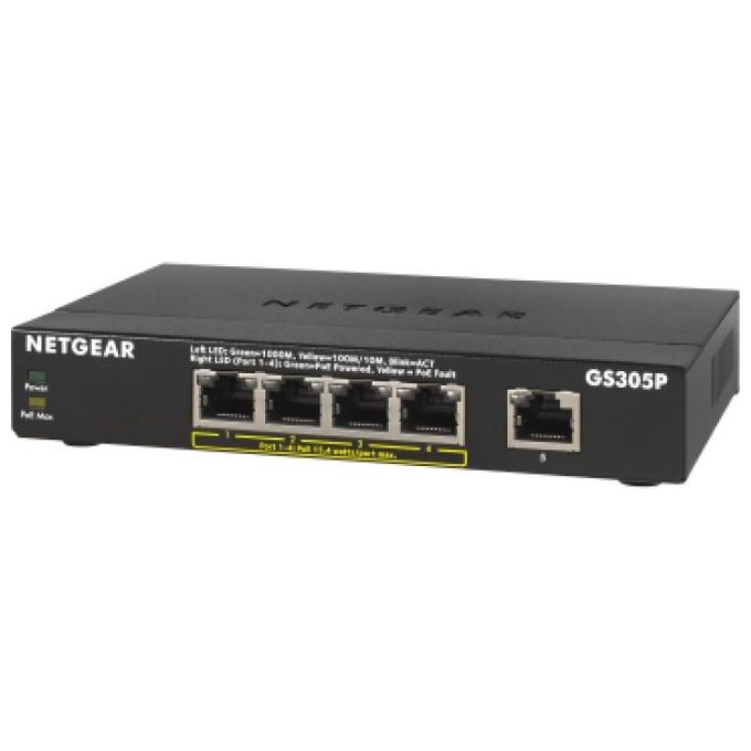 Netgear GS305P-200PES Switch Soho 5 Porte Gigabit Ethernet Poe 55W Supporto Voip e IP Camera