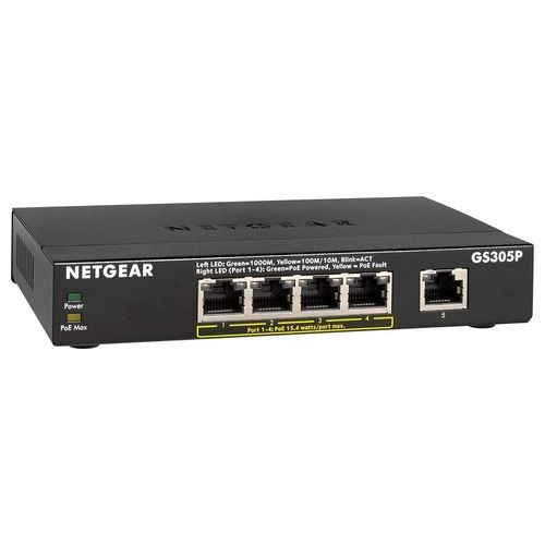 Netgear GS305P Switch unmanaged 5 x 10/100/1000 (4 PoE) desktop, montaggio a parete PoE (55.5 W)