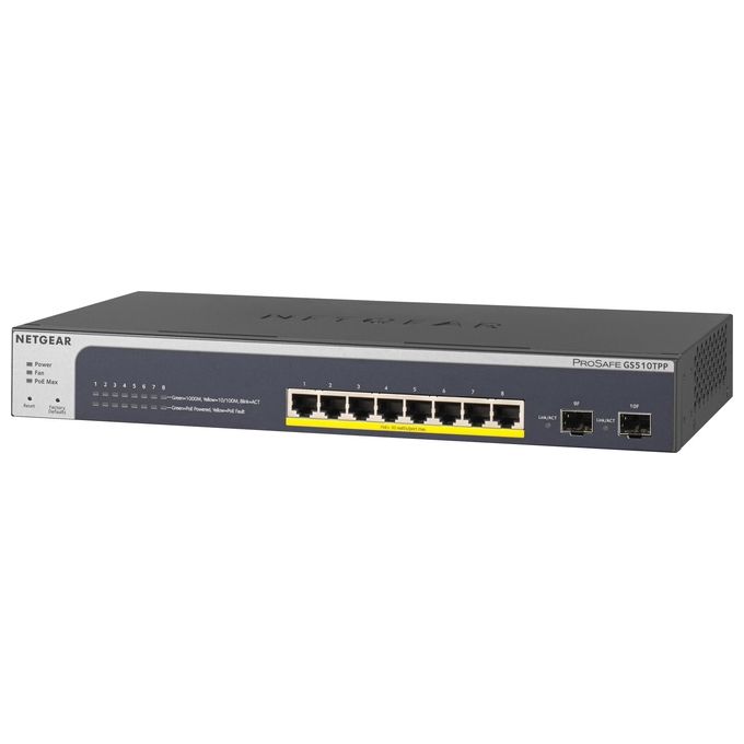 Netgear ProSAFE GS510TPP Switch L3 Lite intelligente 8 x 10-100-1000 (PoE+) + 2 x SFP desktop, montabile su rack PoE+ (190 W)