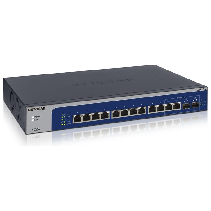 Netgear Smart Managed Plus XS512EM Switch intelligente 10 x 100/1000/2.5G/5G/10GBase-T + 2 x SFP+ 10 Gigabit combo desktop, montabile su rack