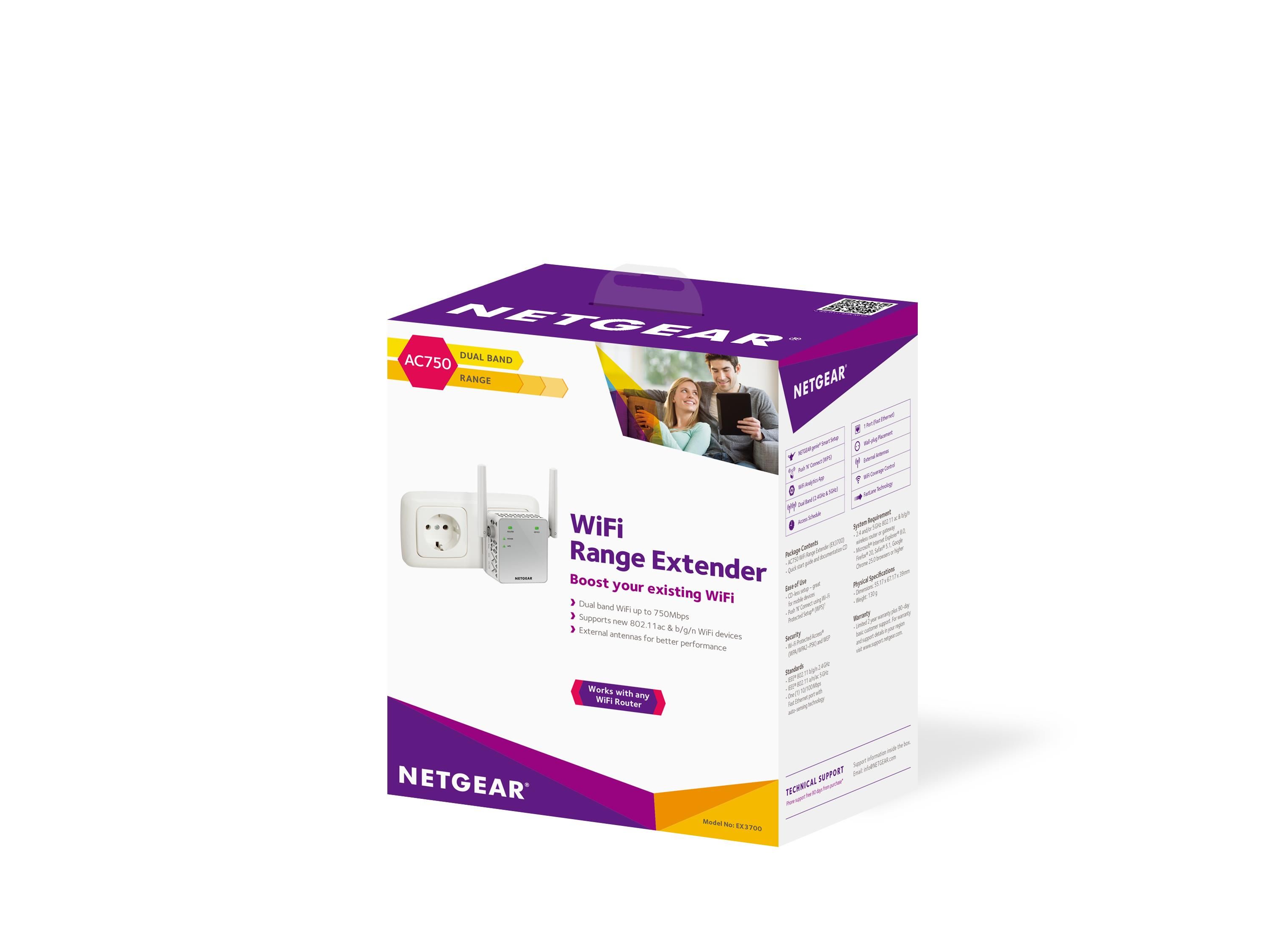 Netgear EX3700-100PES Ripetitore Wifi 750 Mbps, Wifi