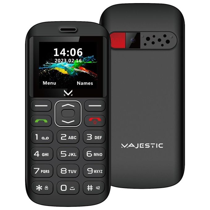 New Majestic SILENO 28 Senior Phone DUAL SIM 1.77” a Colori Torcia LED Tasto SOS Nero