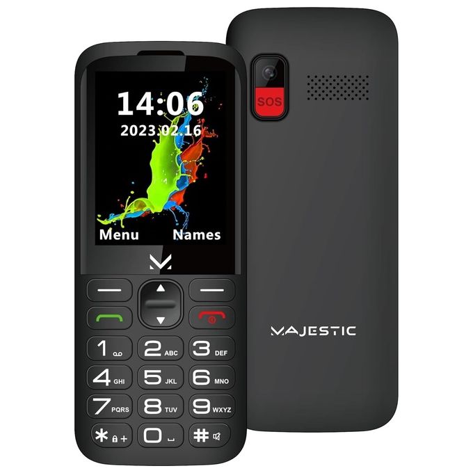 New Majestic SILENO 29 Senior Phone DUAL SIM 2.8” a Colori Torcia LED Tasto SOS Nero