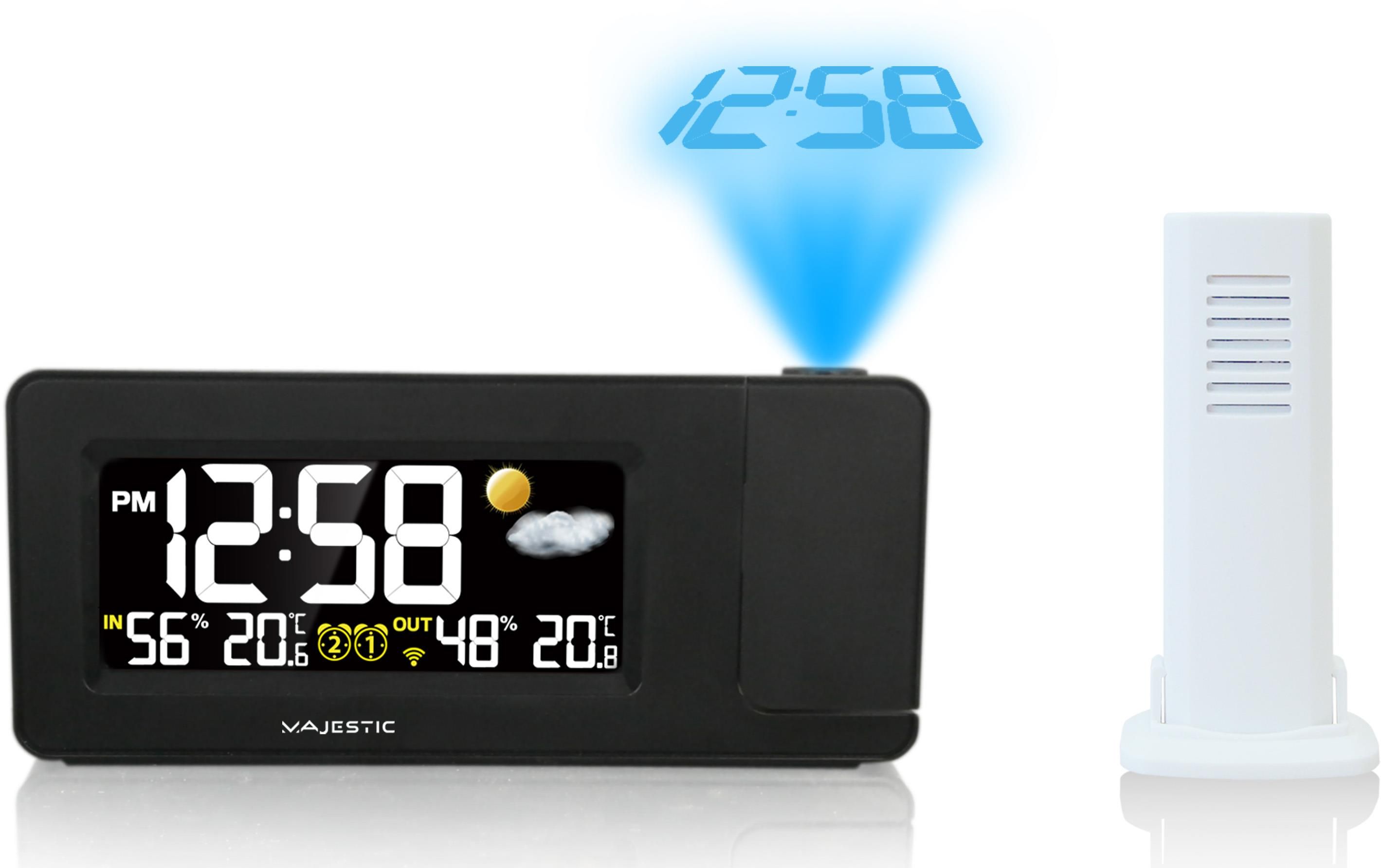 Sveglia Con Stazione Meteo Majestic WT 249 | Proiezione Orologio A Parete, Sensore Esterno Wireless | Temperatura, Umidità, Icone Meteo