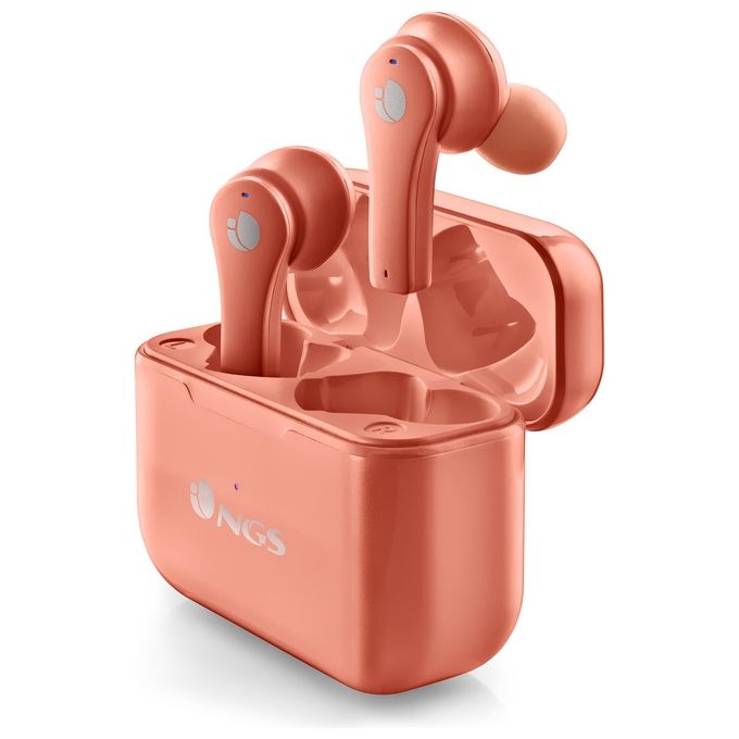NGS ARTICA BLOOM CORAL - Auricolari senza fili, compatibili con TWS e Bluetooth fino a 24 ore, comandi touch, USB Type-C, base di ricarica, Corallo