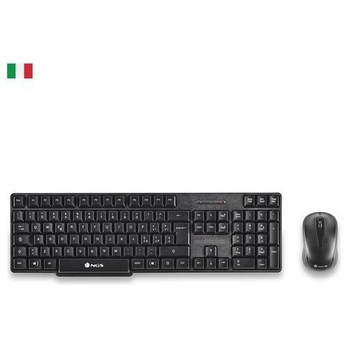 NGS ﻿﻿Euphoria Kit lingua Italiano (QWERTY) - Kit Tastiera e Mouse Wireless 2.4GHz, clic silenziosi. Compatibile con Mac/Windows/Linux/Android/Tablet/TV. Nero