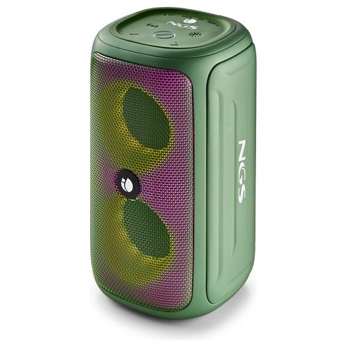 Ngs ROLLER BEAST GREEN - Potente Altoparlante Portatile da 32 W Compatibile con Bluetooth 5.0 e Tecnologia TWA, Luci RGB, IPX5 Resistente all'acqua e alla Polvere, Microfono, Vivavoce, Verde.