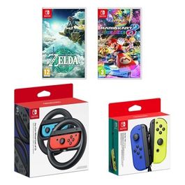 Switch Games Pack 3: Mario Kart 8 Deluxe + The Legend of Zelda: Tears of the Kingdom + Set 2 Joy-Con + Coppia Volanti