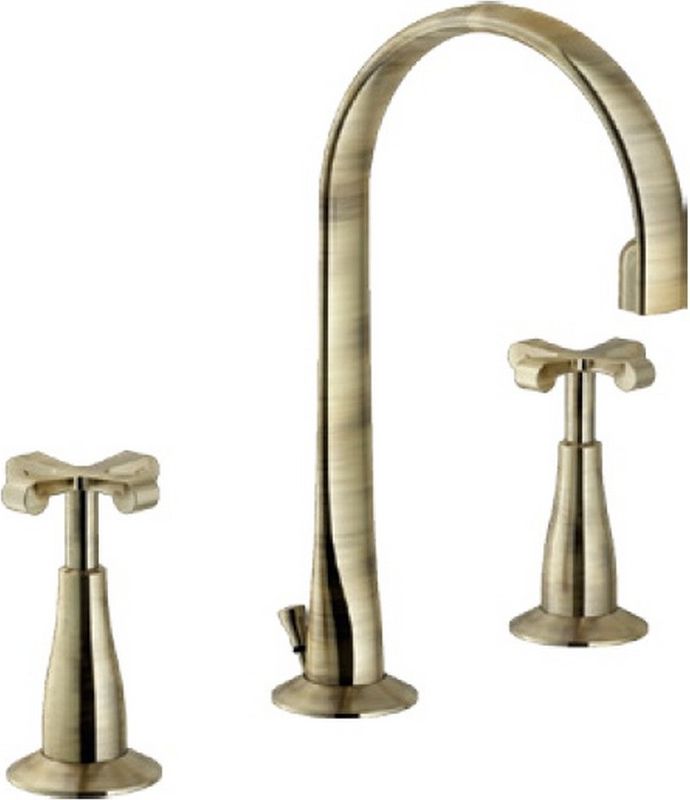 Nobili Rubinetteria Carlos 212/1 Batteria Lavabo 3 Fori Bocca Alta Con Scarico Bronzo