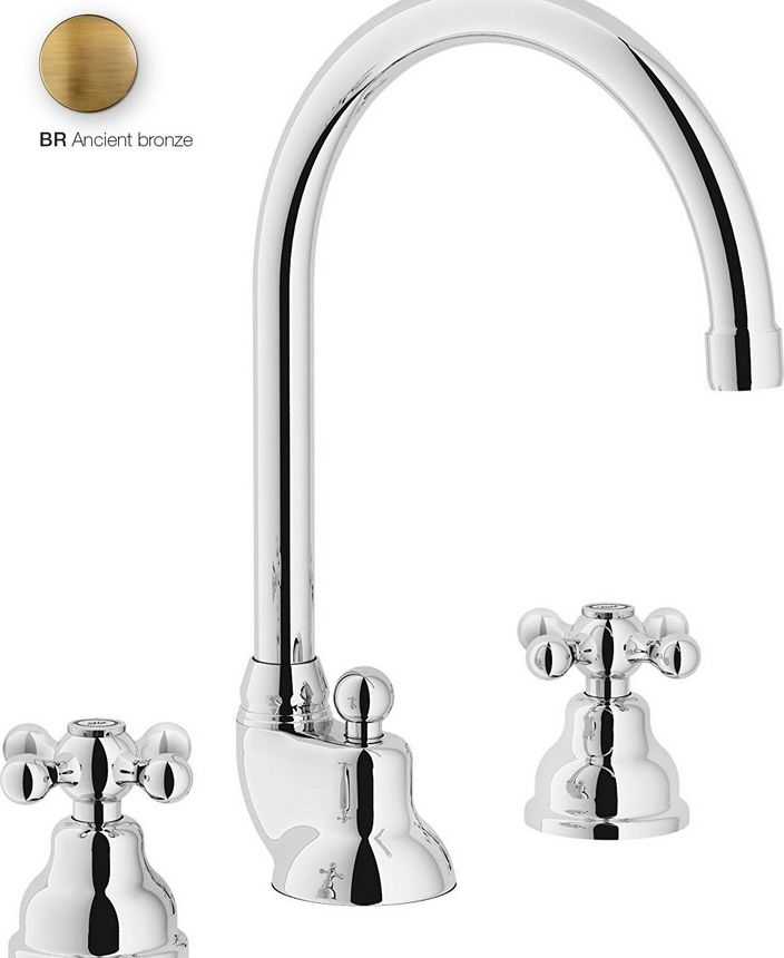 Nobili Rubinetteria Grazia C5012/1 Batteria Lavabo 3 Fori Bocca Alta Con Scarico Bronzo