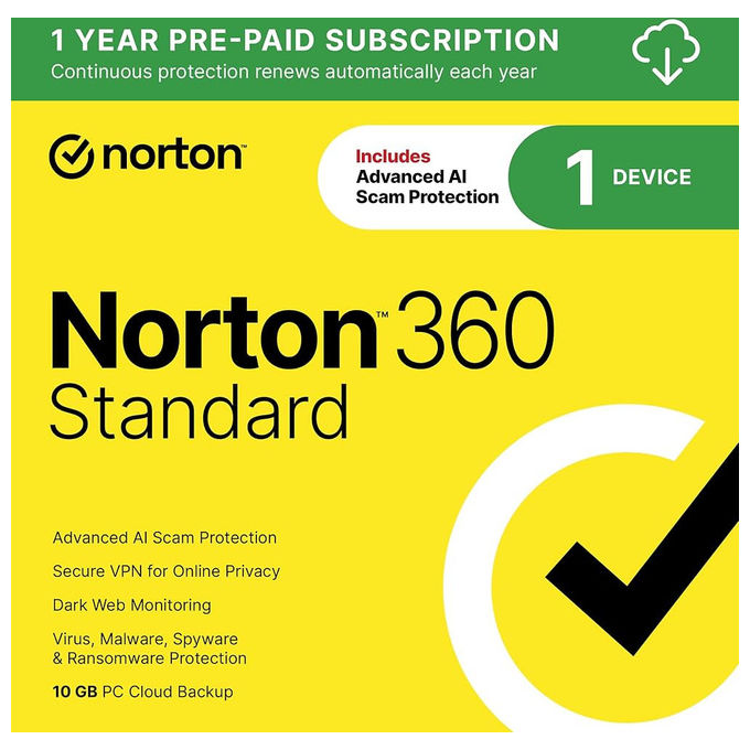 Norton 360 Standard 2026 Antivirus 1 Dispositivo 12 Mesi 10GB IT Box