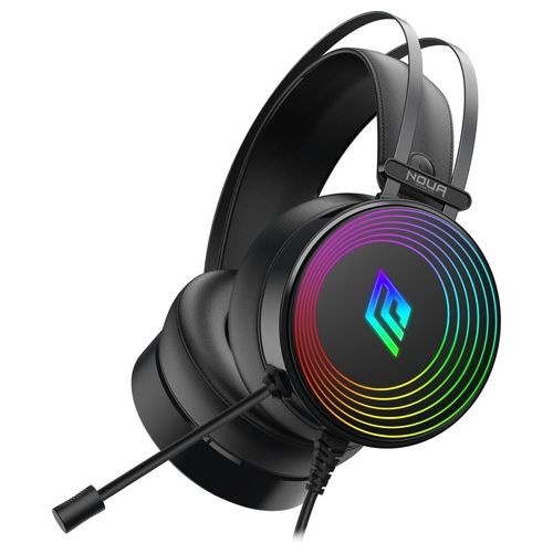 Noua Crux Cuffie Gaming Over-Ear con Driver da 50mm USB Audio Jack da 3.5mm con Controllo Volume Microfono Flessibile Omnidirezionale Illuminazione Rainbow