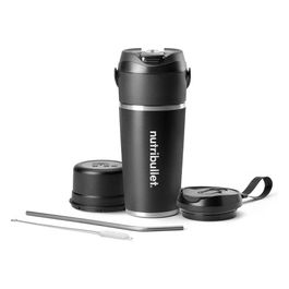 NBP016B Flip Frullatore Portatile con Tazza Isolante 590ml Inclusi Coperchio e Cannuccia Ricarica USB Inox Nero