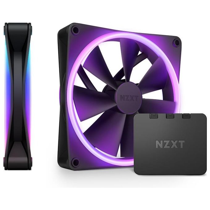 NZXT F140 RGB Duo Twin Pack - RF-D14DF-B1 - 2 ventole RGB a due lati da 140 mm con controller RGB – 20 LED indirizzabili individualmente – Flusso d'aria e pressione statica bilanciati – Nero