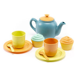Set da Tè Giocattolo +2 Anni Teiera 4 Tazzine 6 Pasticcini Plastica BPA-free CE