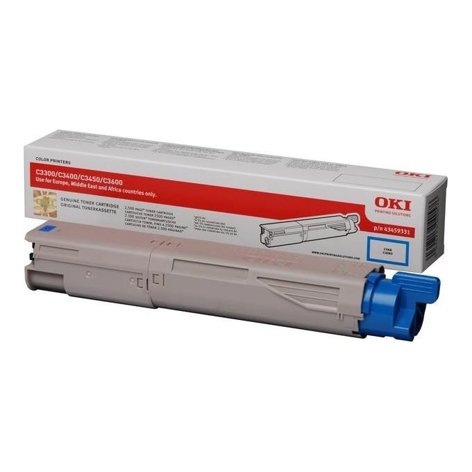 OKI 43459331 Cartuccia Toner Originale Resa 2500 pagine Tecnologia Stampa Laser Compatibilitì C3300n C3400n C3450 C3600 colore Ciano