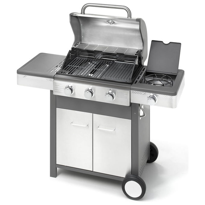 Ompagrill 8006339400407 Barbecue a Gas con Fornello Laterale 3 Bruciatori Acciaio Inox Indianapolis 4-B