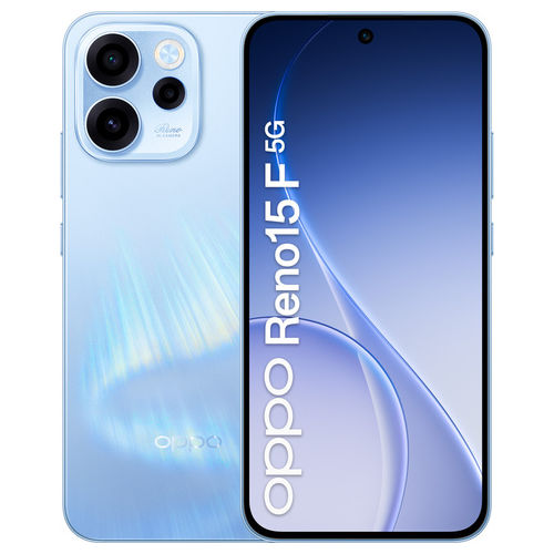 RENO15 F 5G Smartphone 6.57" AMOLED 120Hz 8GB RAM 256GB Snapdragon 6 Gen 1 Tripla Cam 50MP Batteria 6500 mAh colore Aurora Blue