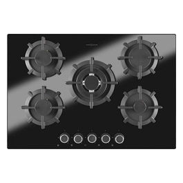 piano cottura a gas 5 fuochi da incasso 75 cm vetroceramica nero griglie ghisa