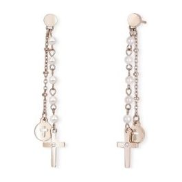 2JEWELS Orecchini in acciaio 316L ipoallergenico e Pvd Rosé con shell pearl e cristalli