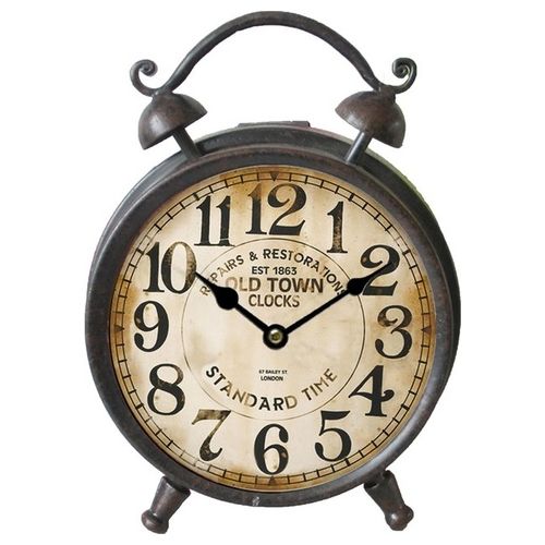 Orologio Decorativo da Tavolo Denver in Metallo e Vetro 16X21X6 cm Nero Anticato
